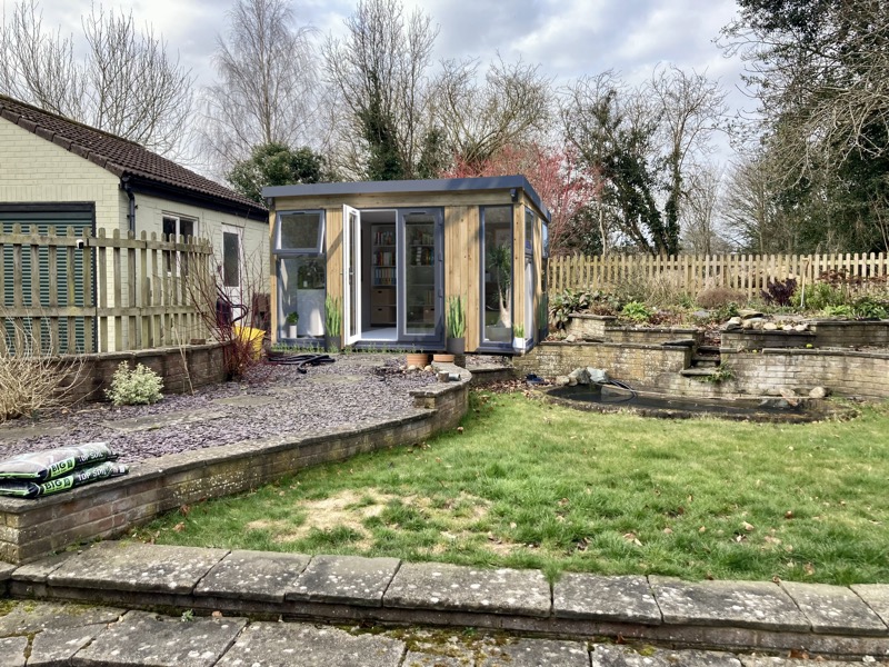 View of the site, with a 4.5 m x 3.5 m Dunster House Dominator photoshopped in.