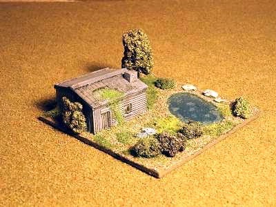 Hut (Timecast) and pond.
