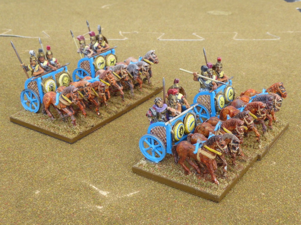 I/56a Kyrenean chariots. I chose the yellow colour because of the Kyreneans' trade in the plant silphium. (Xyston).